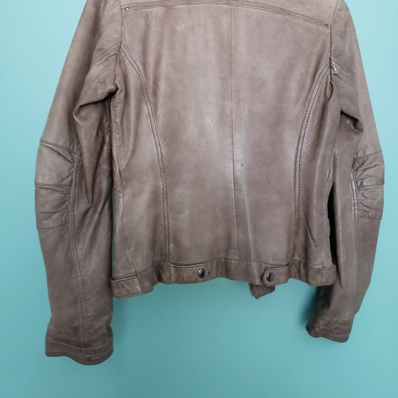 Danier Tan/Grey Leather Moto Jacket - Picture 6 of 7